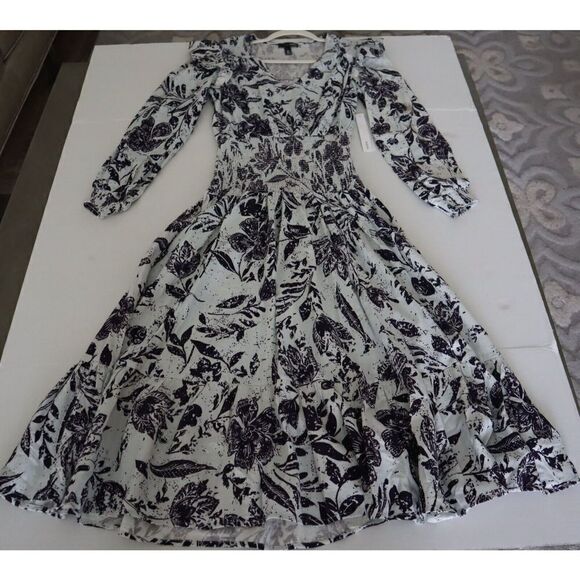 Aqua IDK7298 Women's Sz XS Blue Multi Smocked Floral Print Midi Dress $118 - Picture 14 of 16